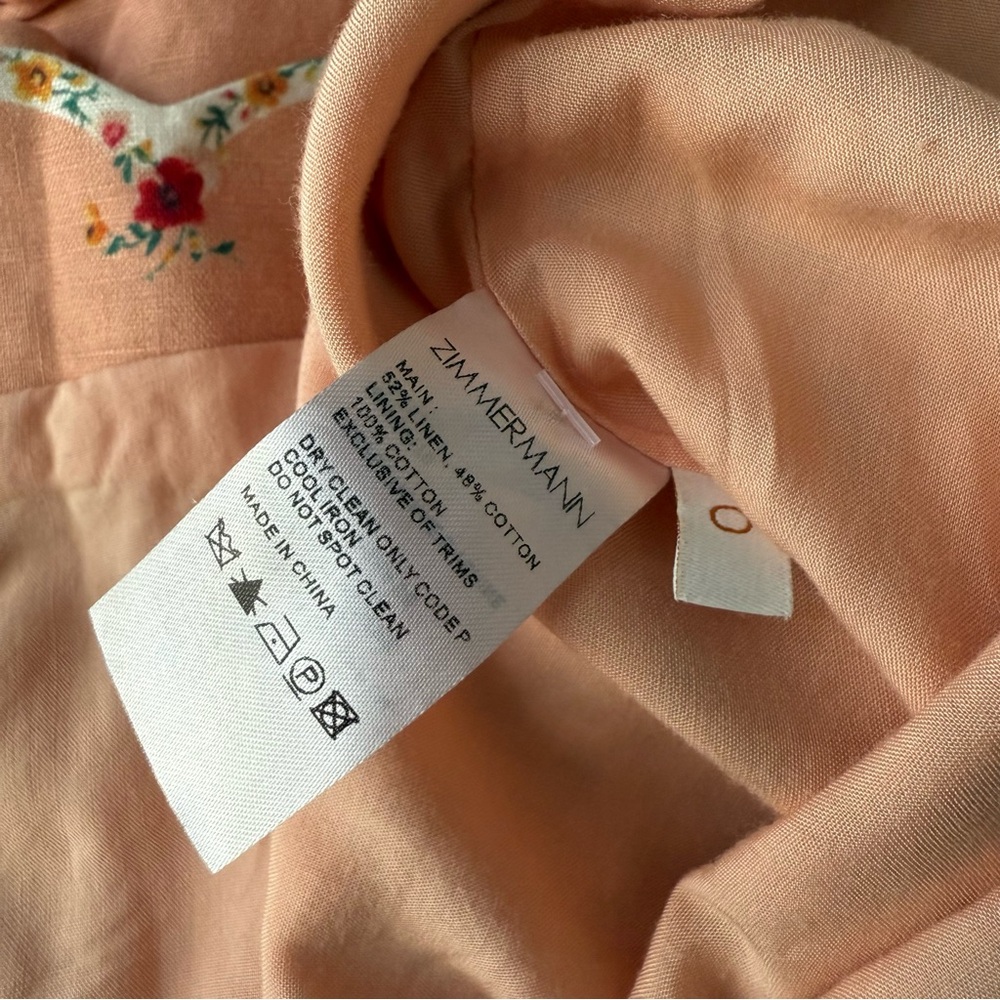Zimmermann Zinnia Scallop Mini Dress Pink Floral Long Sleeve Linen - Size XS - Picture 3 of 15